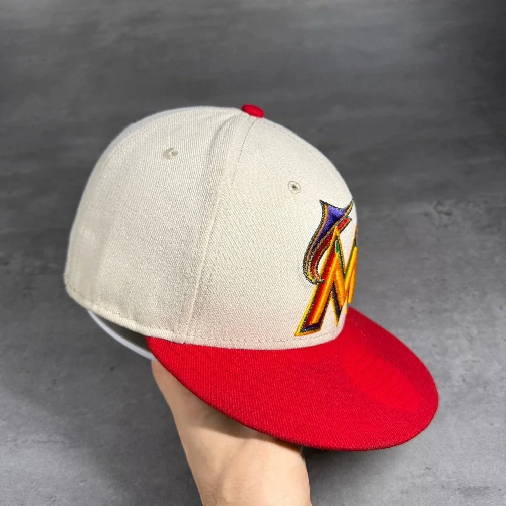 New Era Miami Marlins Hat 7 3/8 Stone Cream Clown Pack Carnival Fair 59Fifty Cap